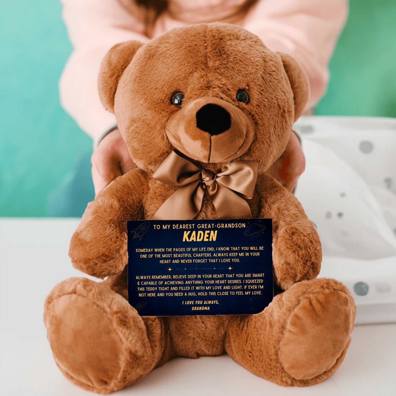 Great-Grandson, Never Forget - Teddy Bear with Personalized Canvas Message Card (GGS07-P)