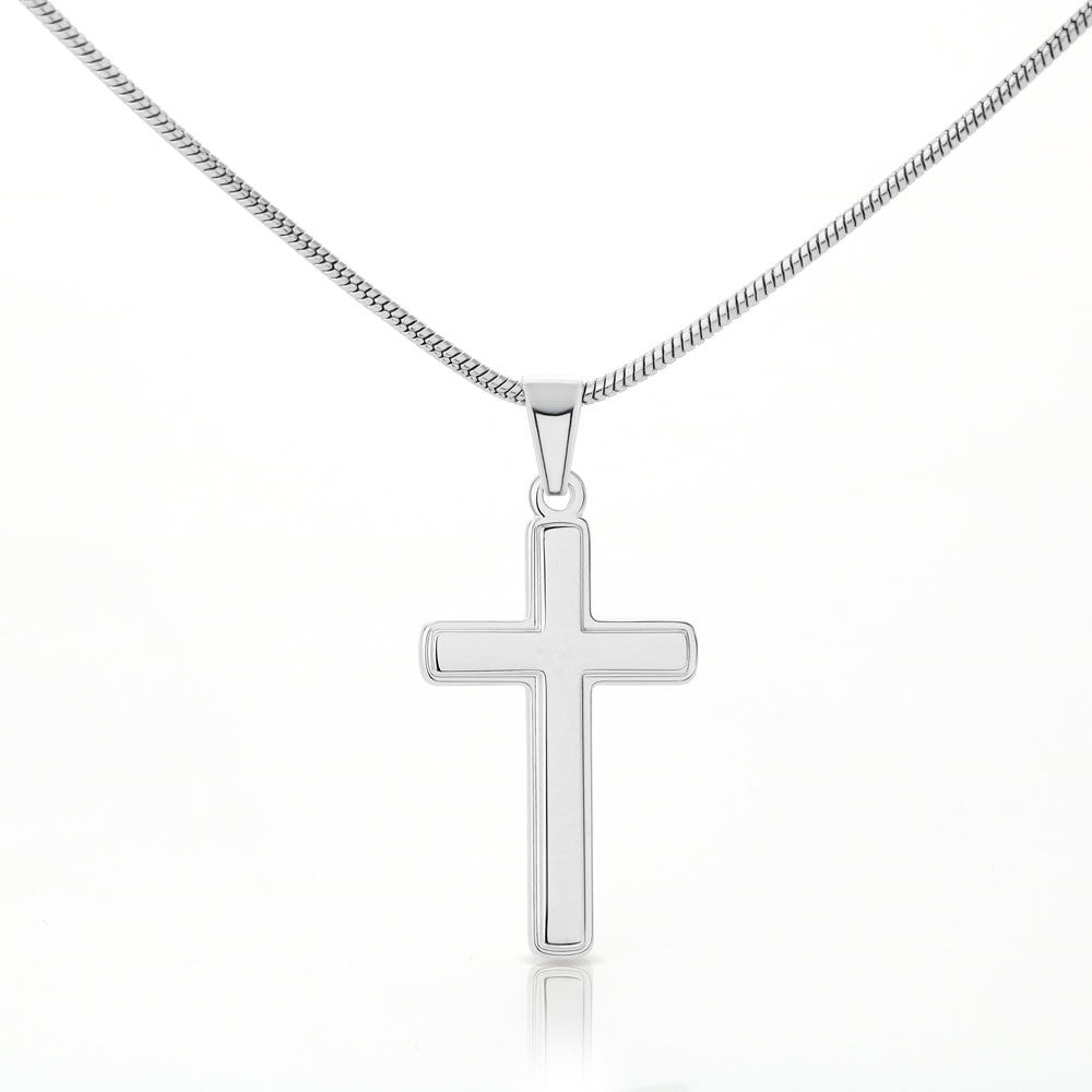 A silver cross necklace for grandson.