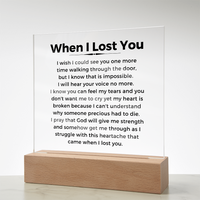 Thumbnail for Memorial Acrylic plaque with a heartfelt message on a wooden stand against a white background