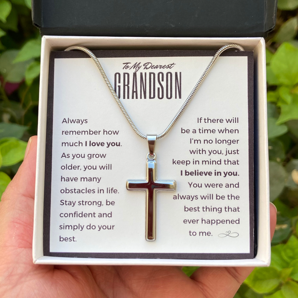To My Grandson, Remember How Much I Love You - Cross Necklace