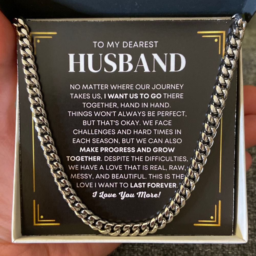 To My Husband, We Go Together Hand In Hand - White Cuban Chain