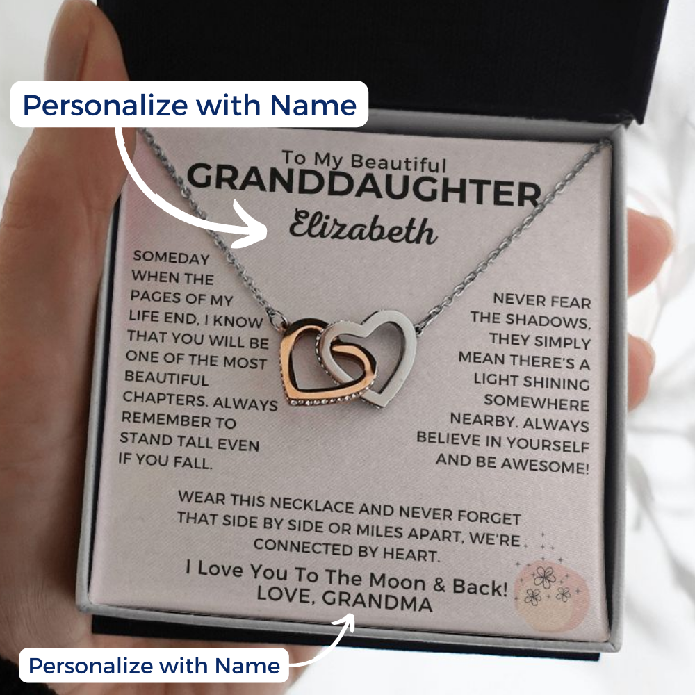 To My Granddaughter, Connected By Heart - Necklace W/ Personalized Message Card