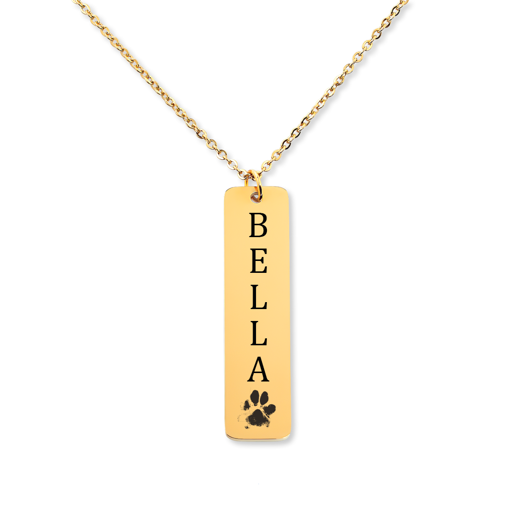 Pet's Name & Paw Print Vertical Bar Necklace