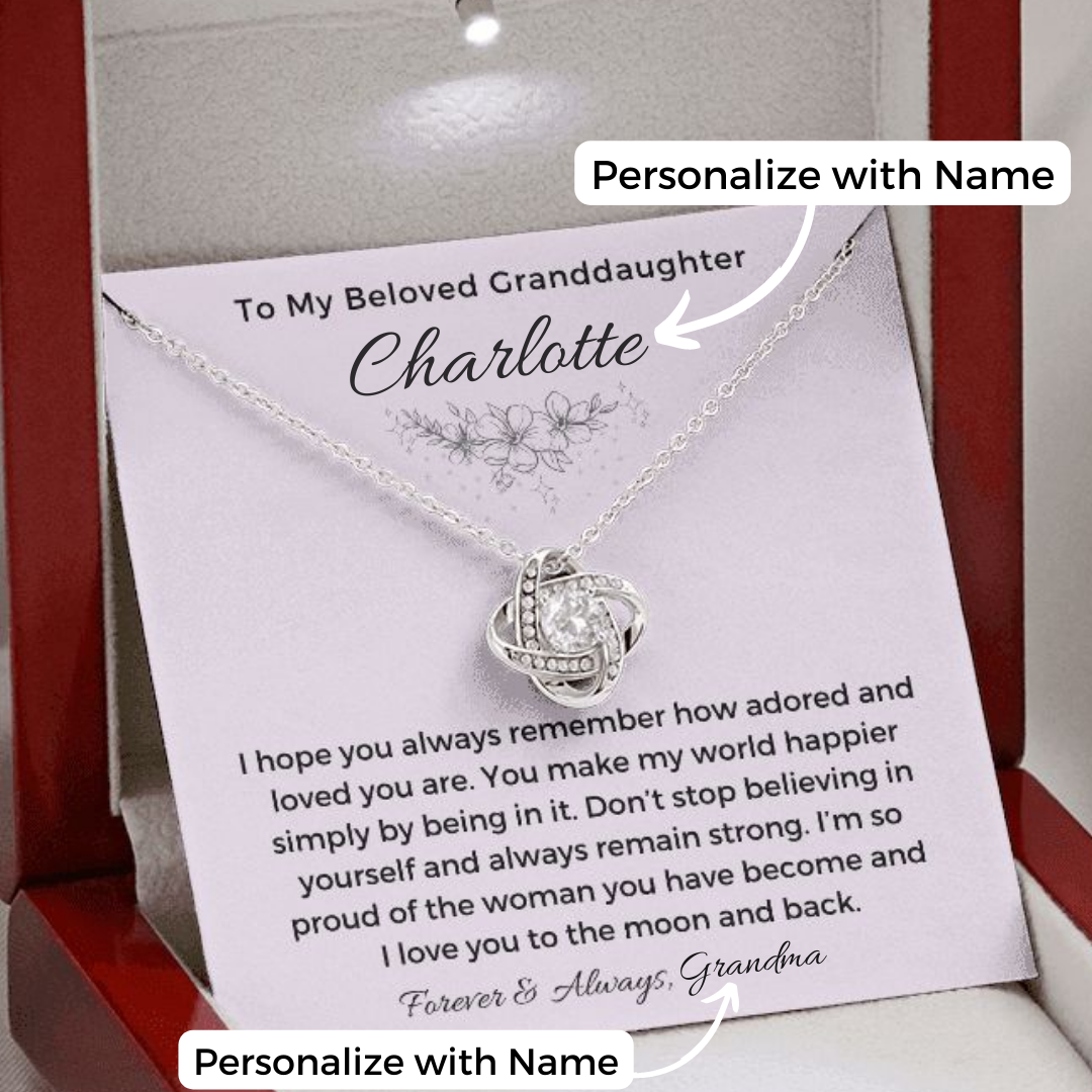 Granddaughter, I'm So Proud Of You - Love Knot Necklace w/ Personalized Message Card