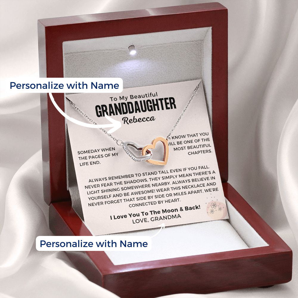To My Granddaughter, Connected By Heart - Necklace W/ Personalized Message Card