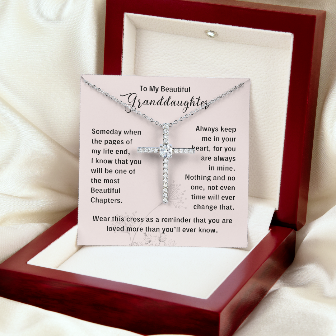 To My Granddaughter, Beautiful Chapters - Cubic Zirconia Cross Necklace