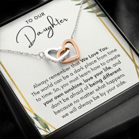 Thumbnail for Elegant interlocking hearts necklace symbolizing love – heartfelt gift for daughter with a message card.