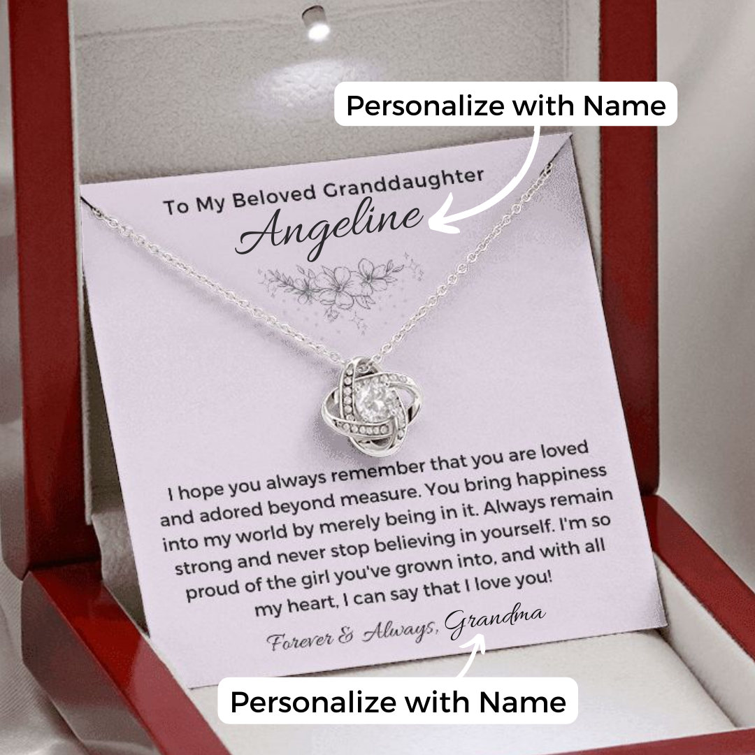 Granddaughter, You Are Loved And Adored - Love Knot Necklace w/ Personalized Message Card