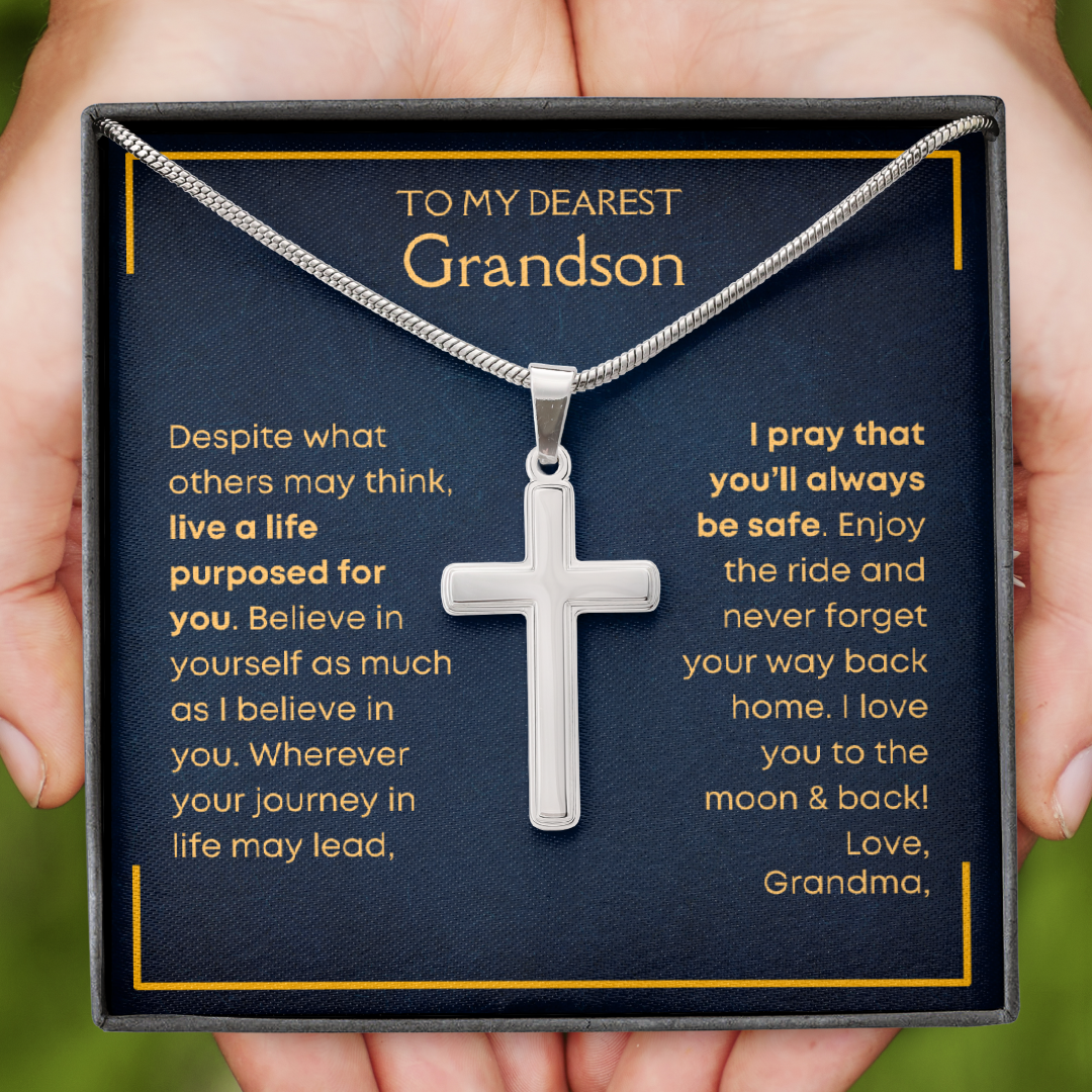 Grandson, I Pray You'll Be Safe - Cross Necklace