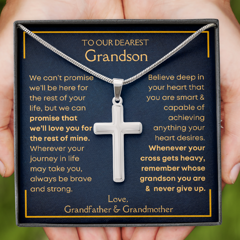 Our Grandson, Never Give Up - Cross Necklace
