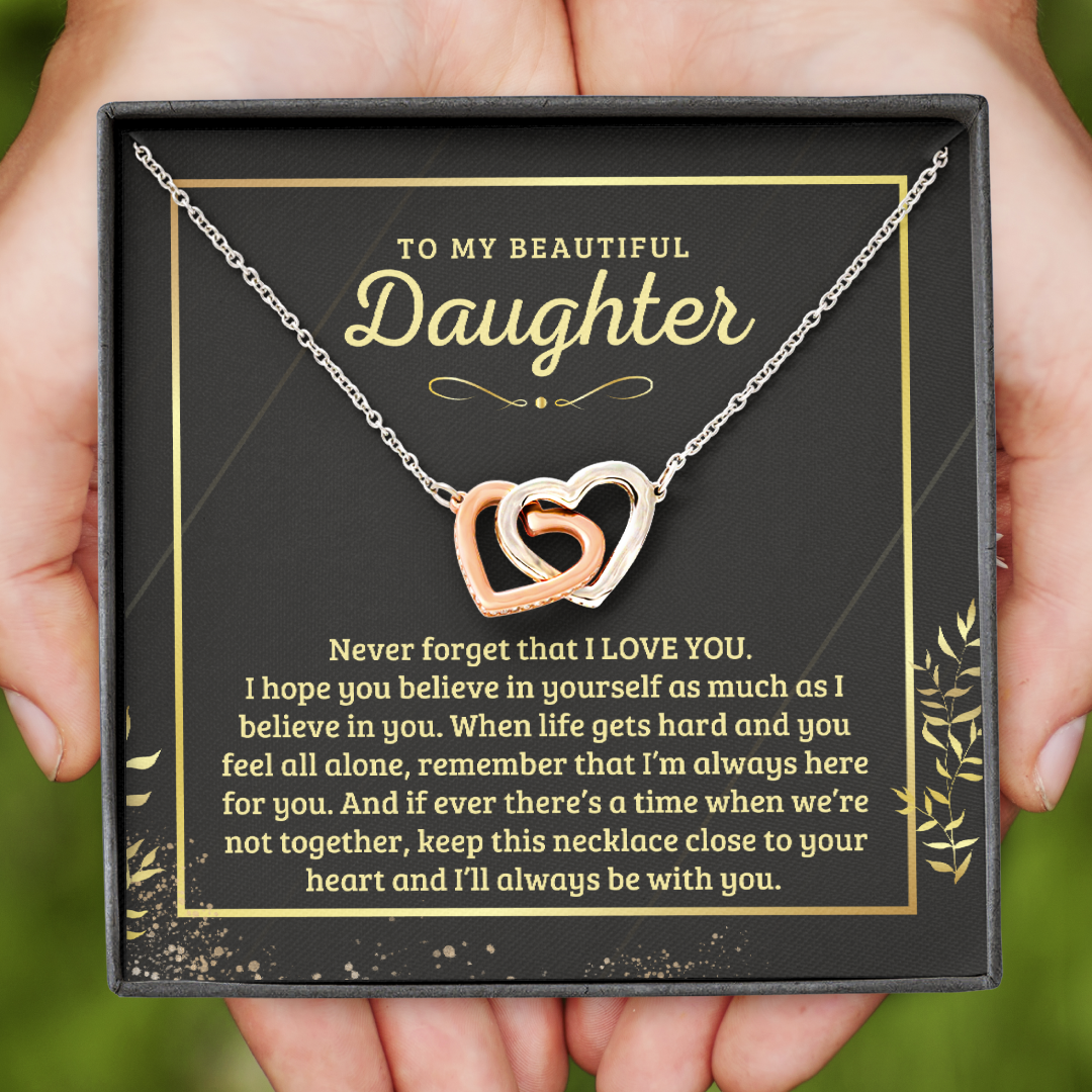 To My Daughter, I'm Always Here For You - Interlocking Heart Necklace