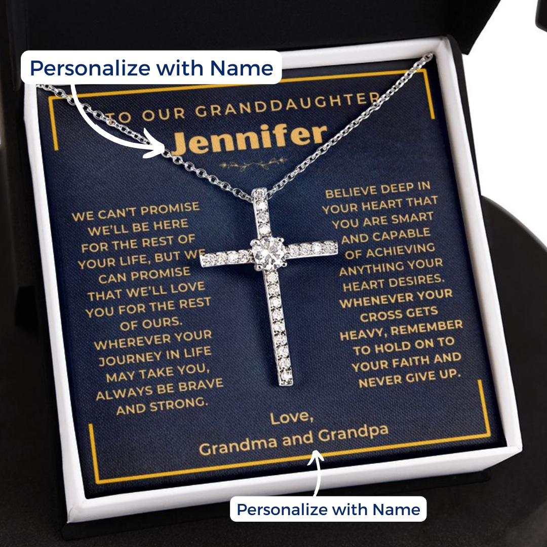 Granddaughter, Faith - CZ Cross Necklace w/ Personalized Card