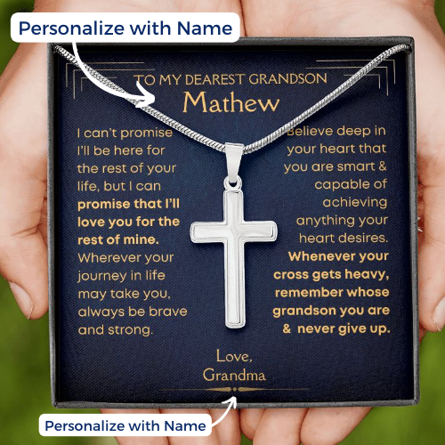 Grandson, Believe - Cross Necklace w/ Personalized Card