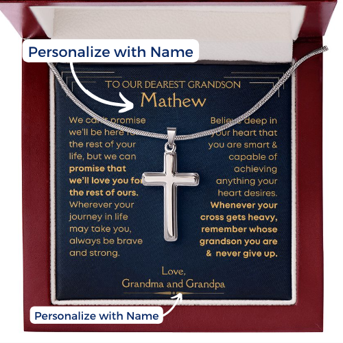 Grandson, Believe - Cross Necklace w/ Personalized Card