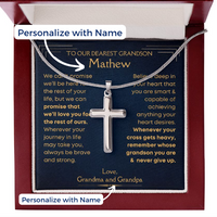 Thumbnail for Grandson, Believe - Cross Necklace - Personalized Card 001