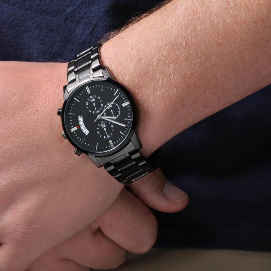 To My Son, Follow Your Dreams - Black Chronograph Watch with Luxury Box