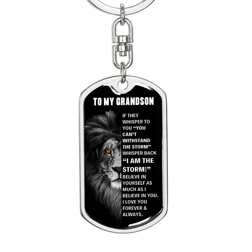 To My Grandson, You Are The Storm - Dog Tag Keychain