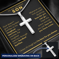 Thumbnail for To My Son, My Tough Warrior - Personalized Cross Necklace