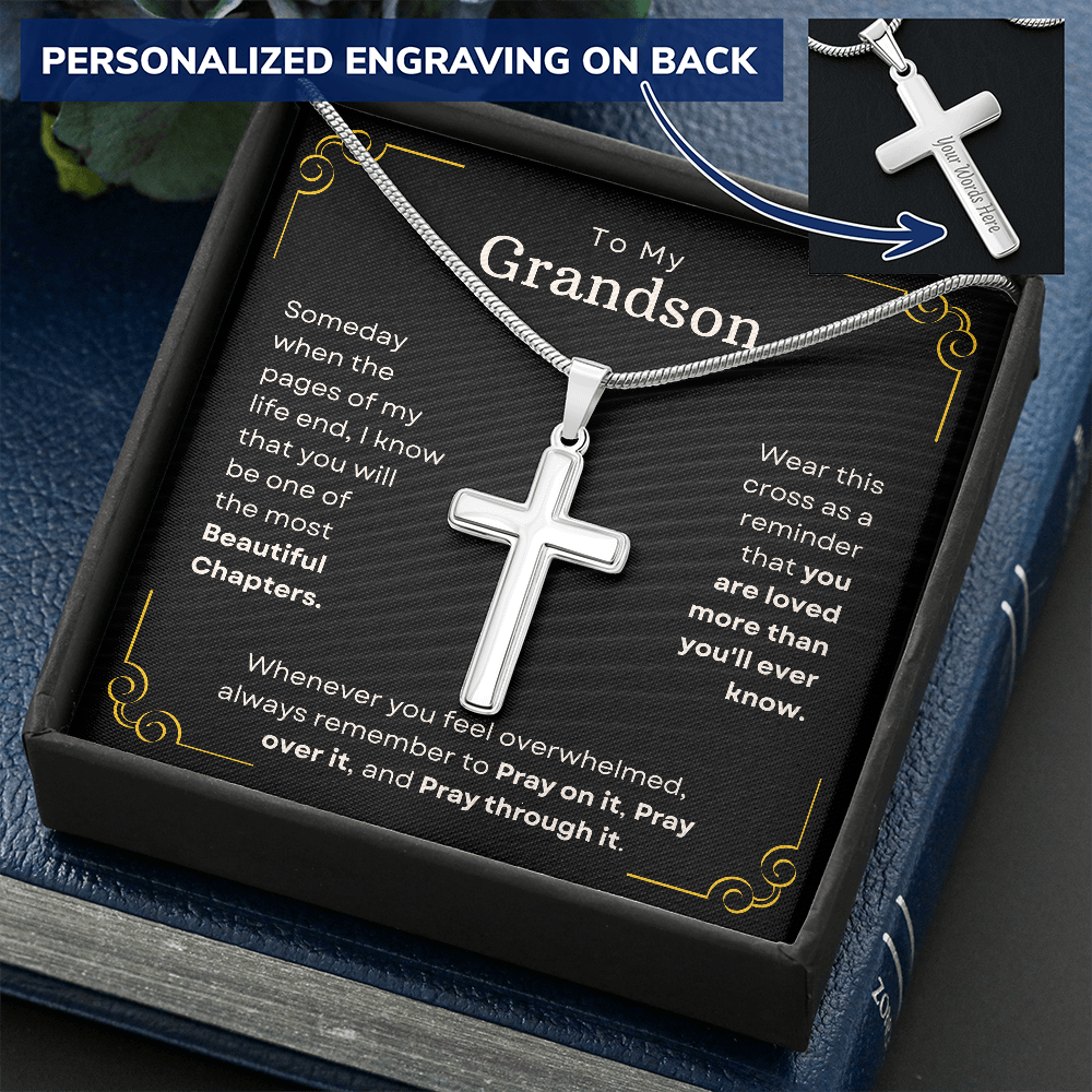 To My Grandson, Whenever You Feel Overwhelmed - Personalized Cross Necklace