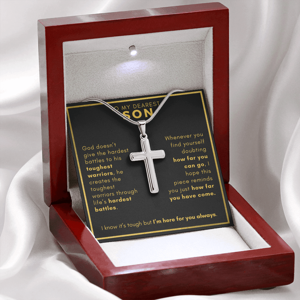 To My Son, My Tough Warrior - Personalized Cross Necklace