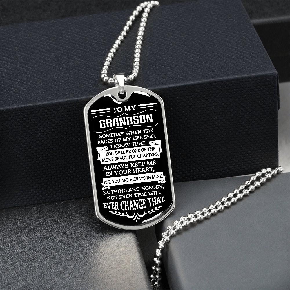To My Grandson, Beautiful Chapters - Luxury Dog Tag Necklace
