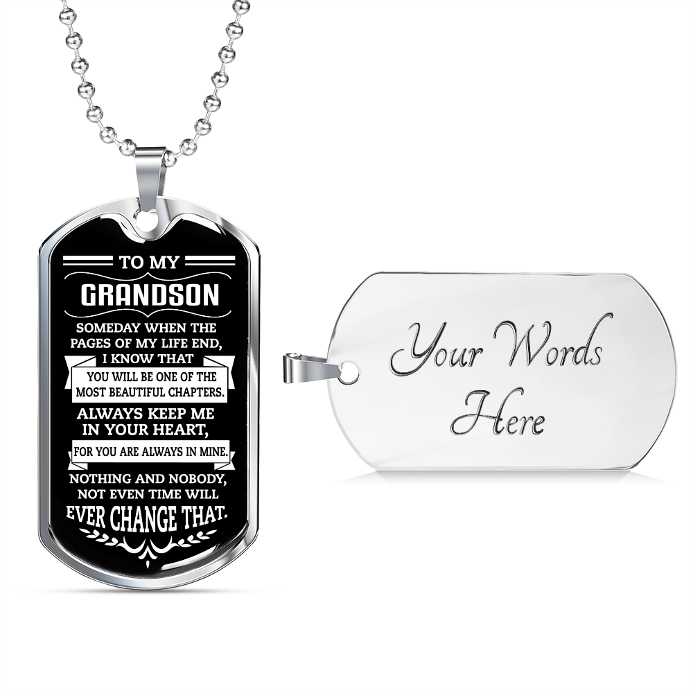 To My Grandson, Beautiful Chapters - Luxury Dog Tag Necklace