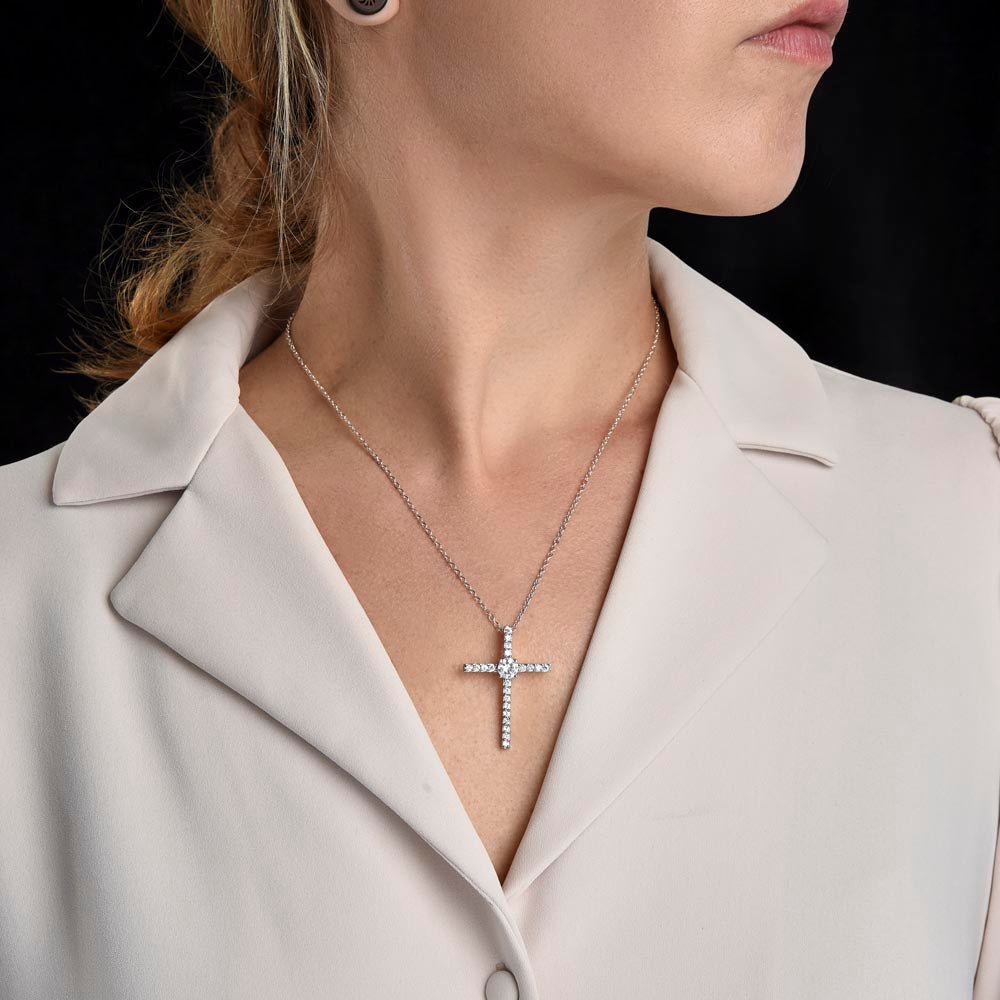 Daughter, Never Give Up - CZ Cross Necklace