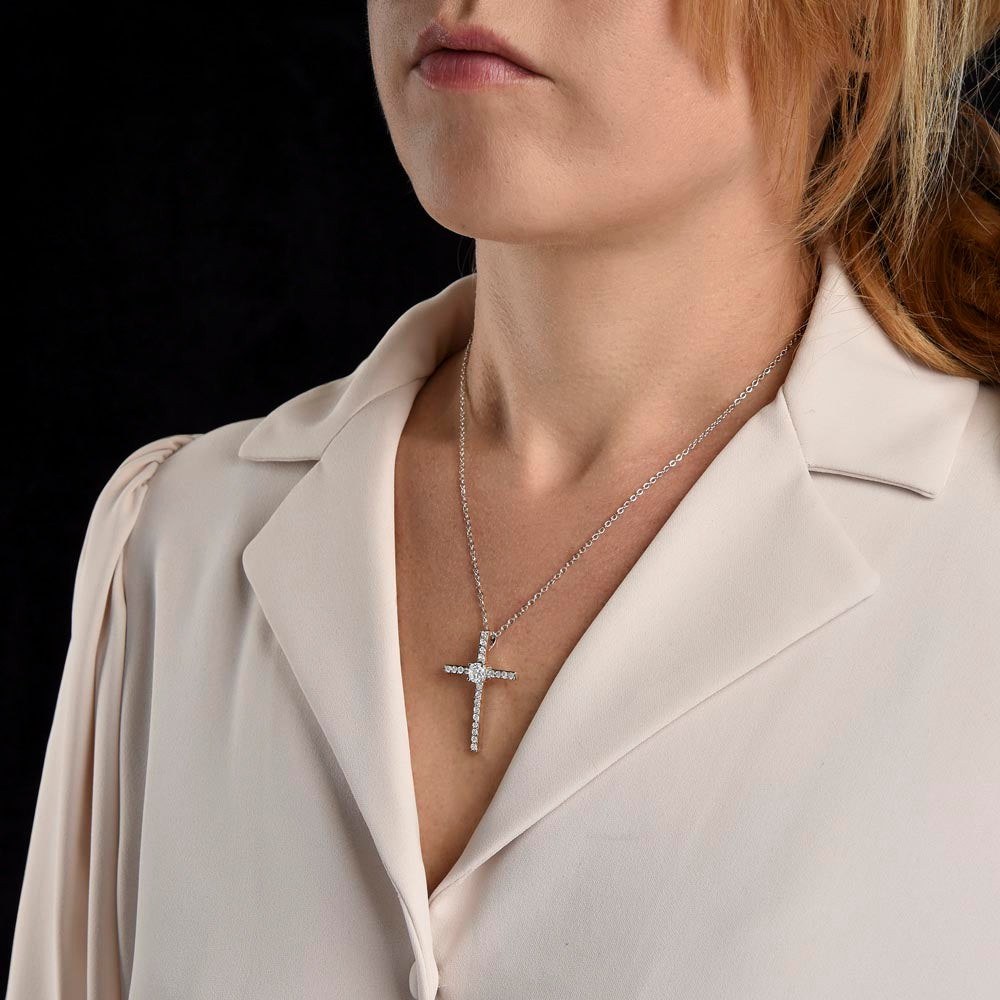 Granddaughter, Never Give Up - CZ Cross Necklace