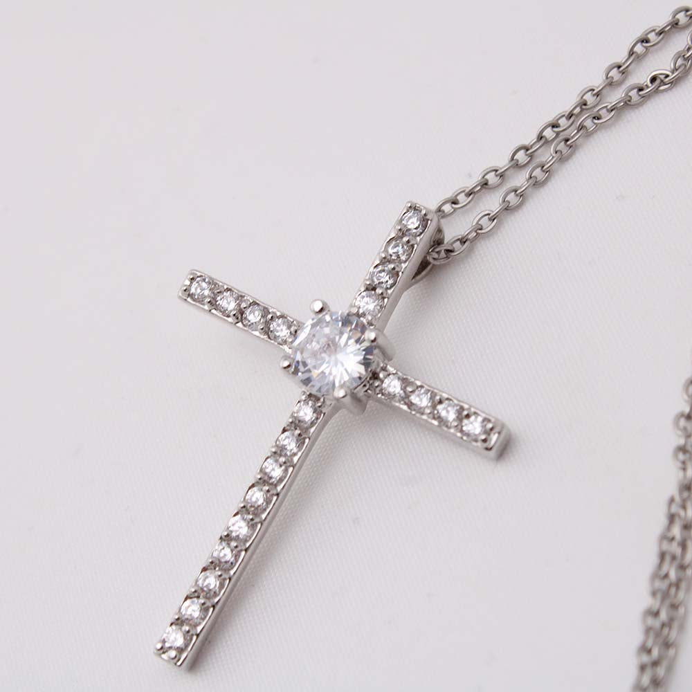 Granddaughter, Faith - CZ Cross Necklace w/ Personalized Card