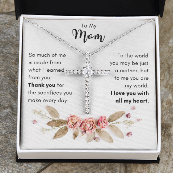 To My Mom, You Are My World - Cubic Zirconia Cross Necklace