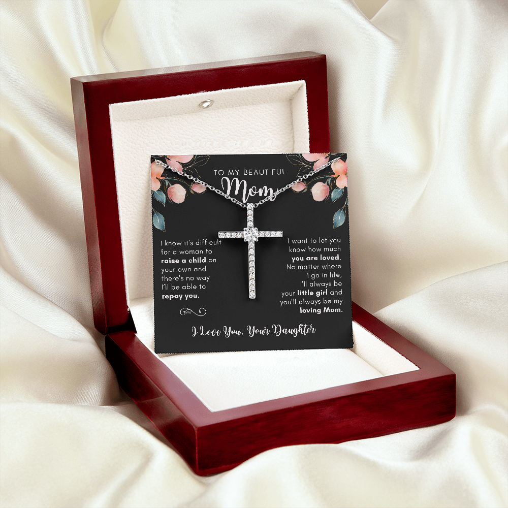To My Mom, You are Loved -Cubic Zirconia Cross Necklace