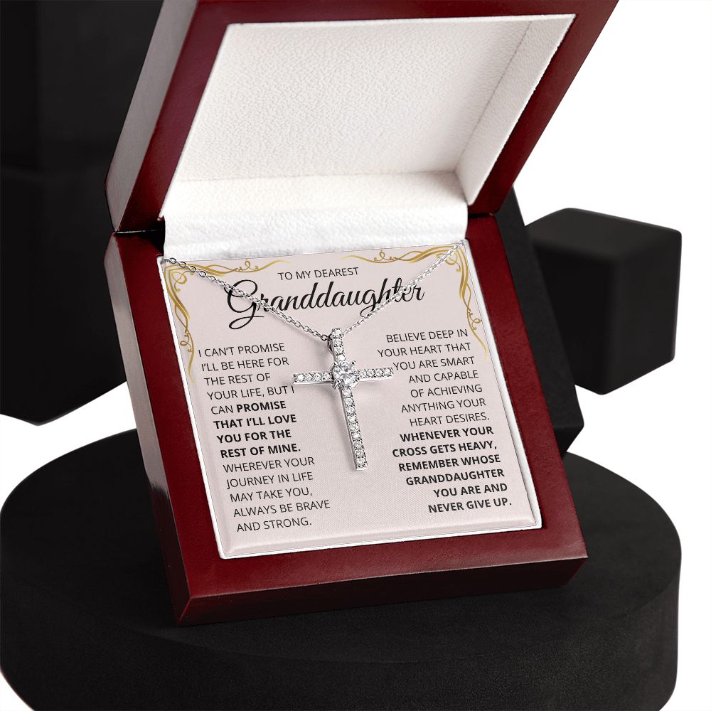 Granddaughter, Never Give Up - CZ Cross Necklace