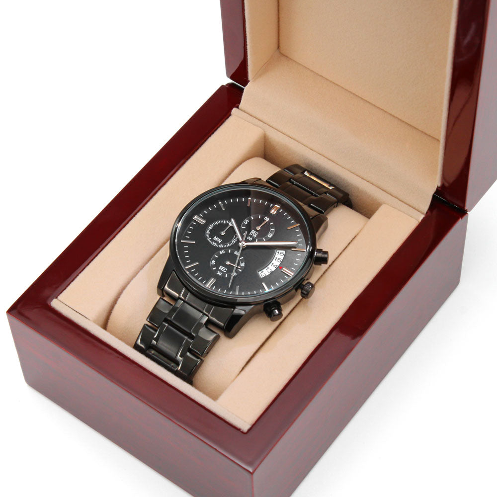Customizable Engraved Black Chronograph Wrist Watch