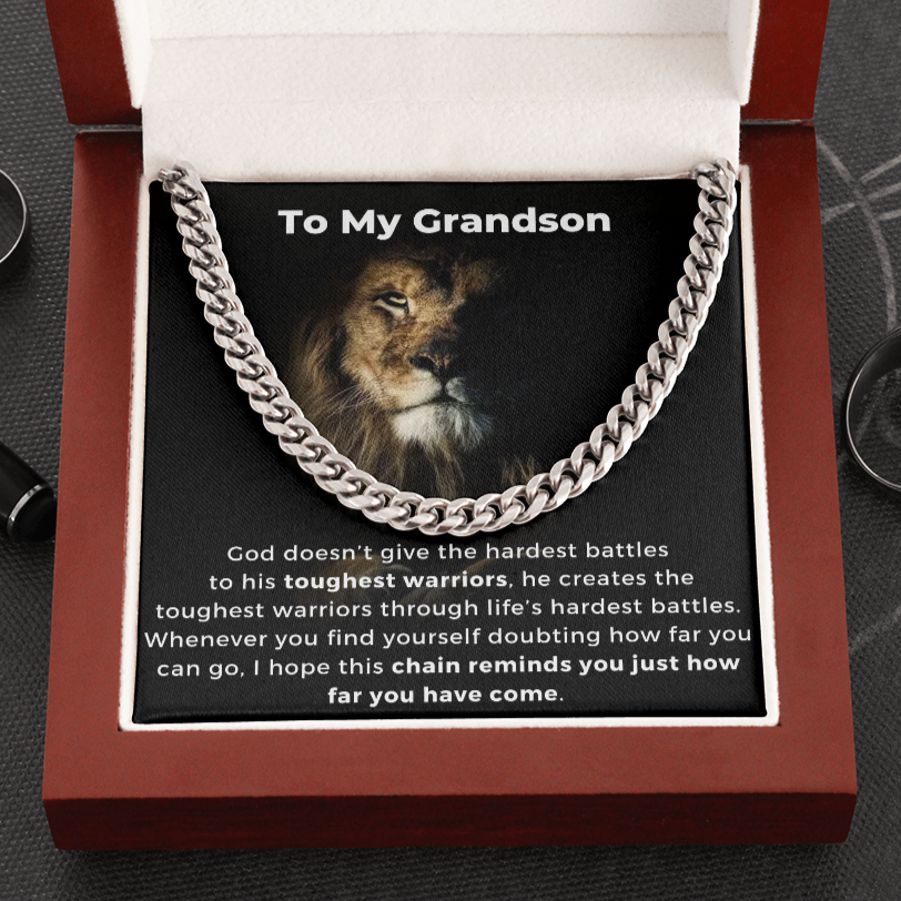 To My Grandson, The Toughest Warrior - Cuban Link Chain Necklace