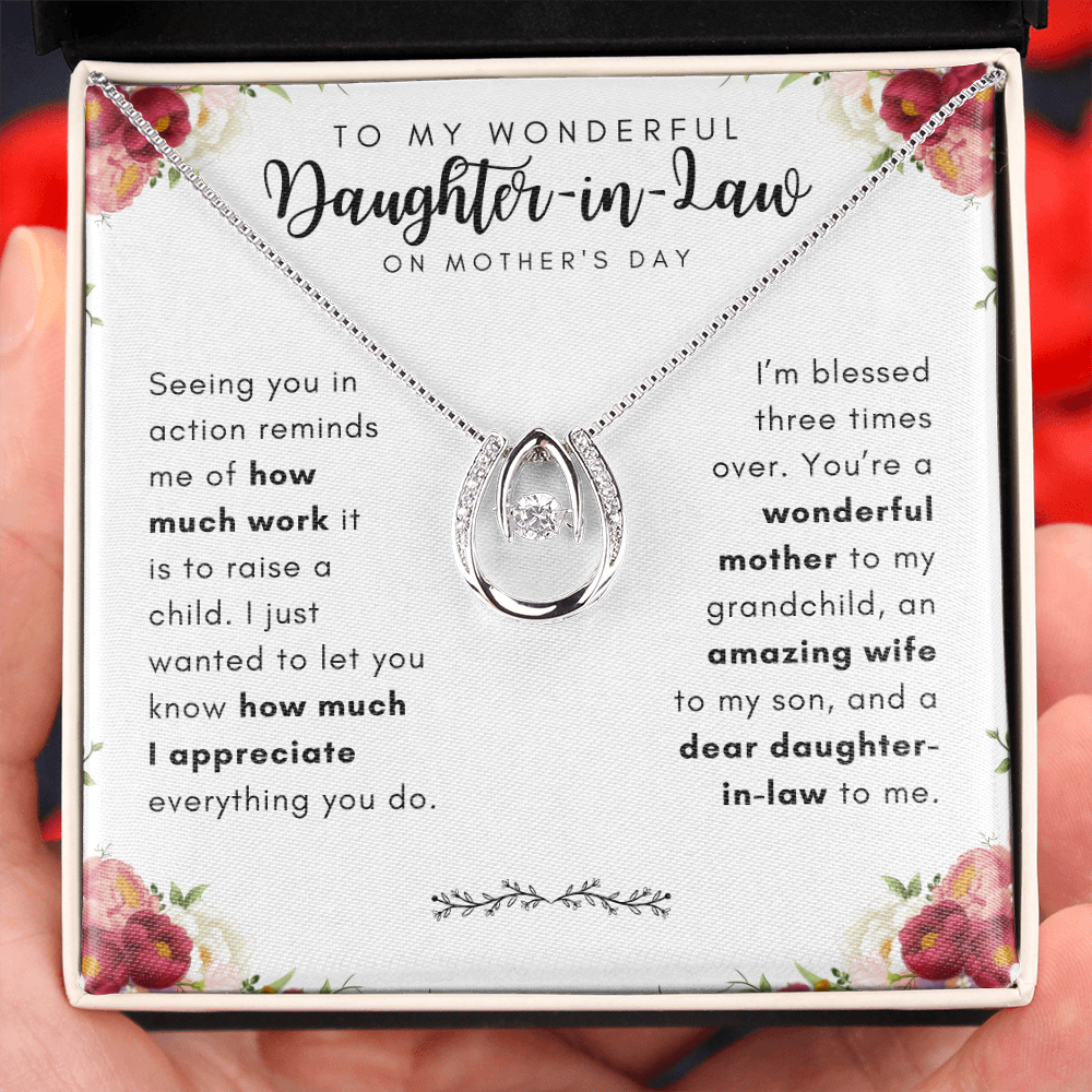 To My Daughter-In-Law, Mothers Day Gift, Lucky Horseshoe Necklace
