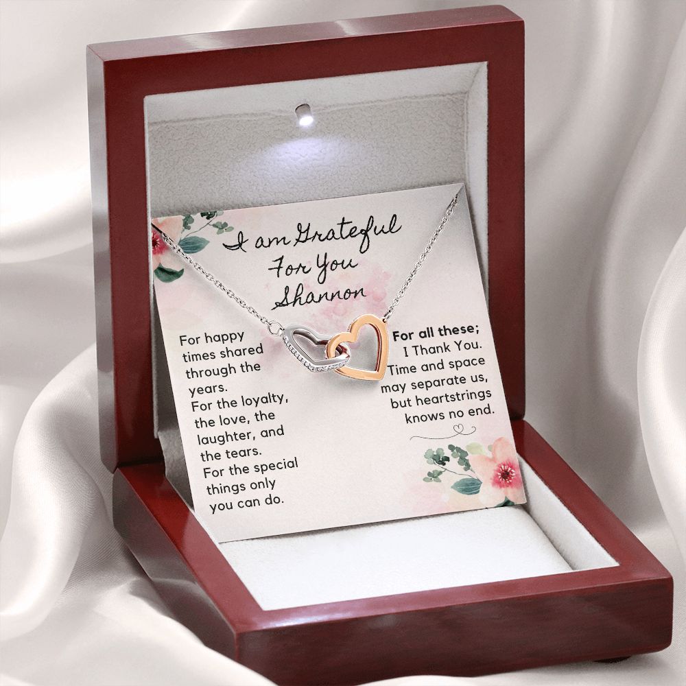 I Am Grateful For You - Interlocking Hearts Necklace W/ Personalized Message Card