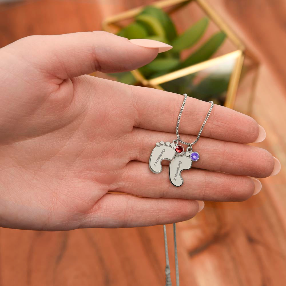 Mom, We Love You - Custom Footprint Necklace with Birthstone