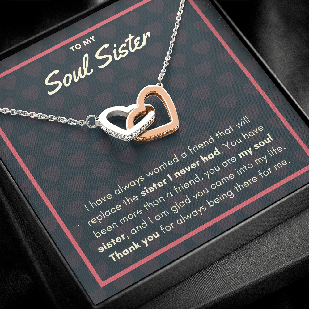 To My Soul Sister, The Sister I Never Had - Interlocking Hearts Necklace