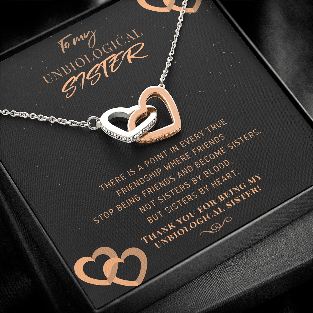 To My Unbiological Sister, Sisters By Heart - Interlocking Hearts Necklace