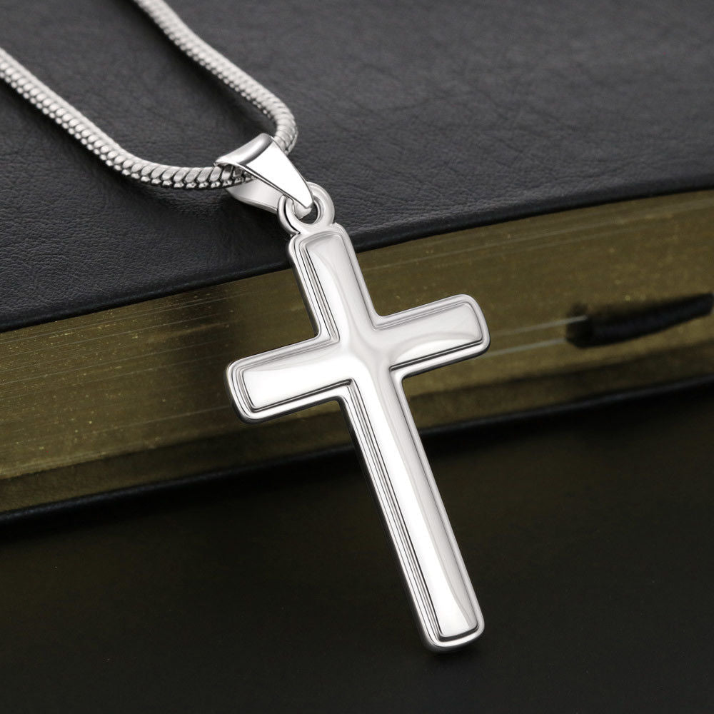 To Our Grandson, Never Give Up - Cross Necklace W/ Personalized Message Card