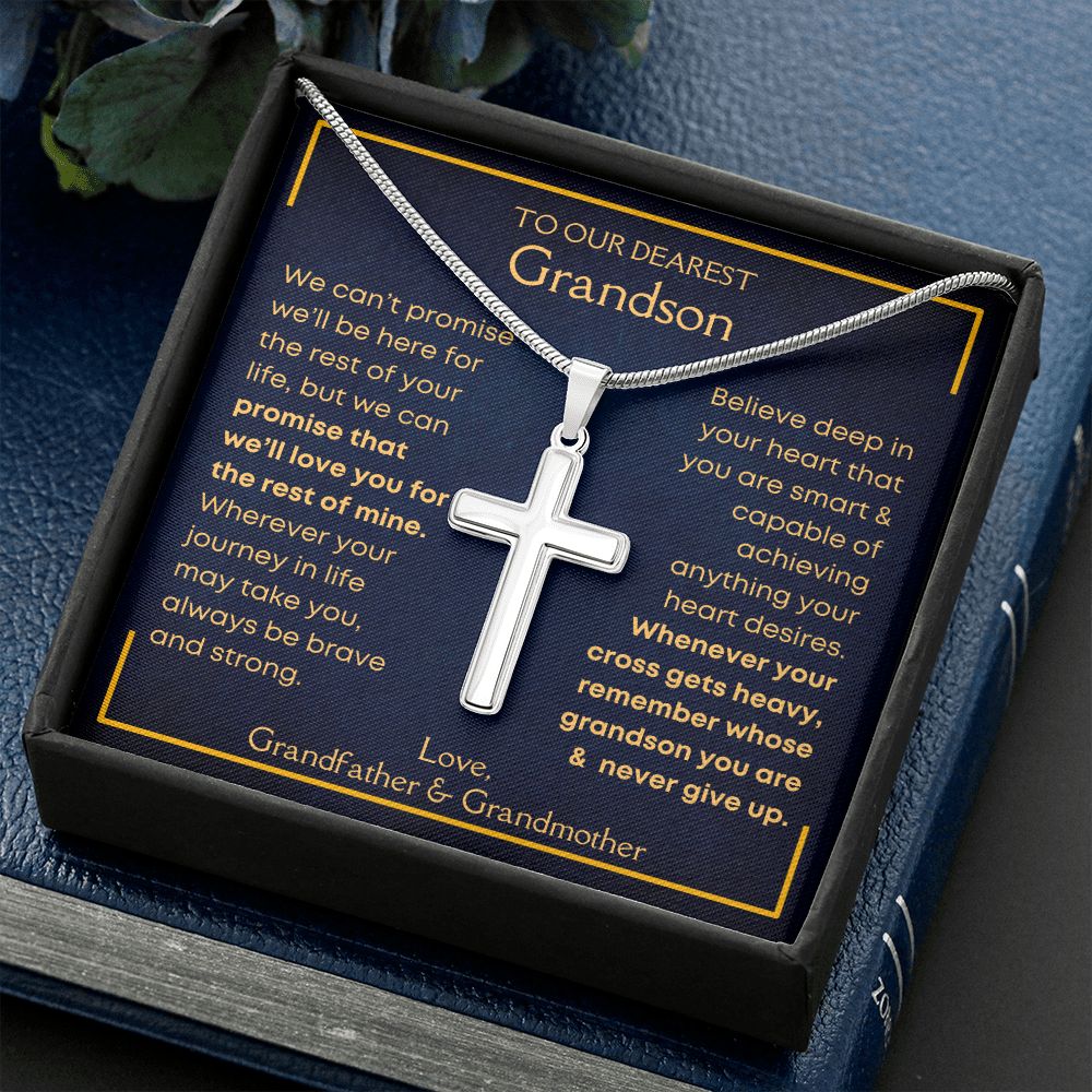 Our Grandson, Never Give Up - Cross Necklace