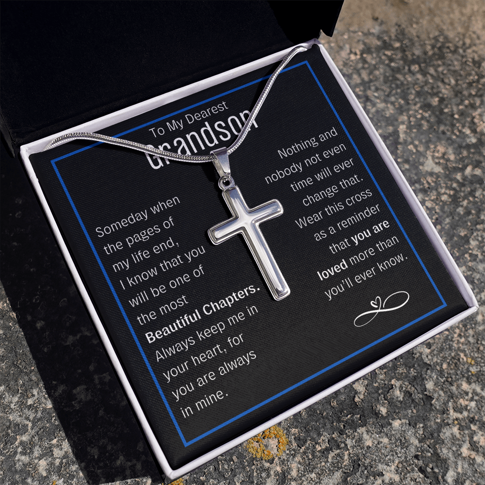 To My Grandson, You Are Loved - Artisan Cross Necklace