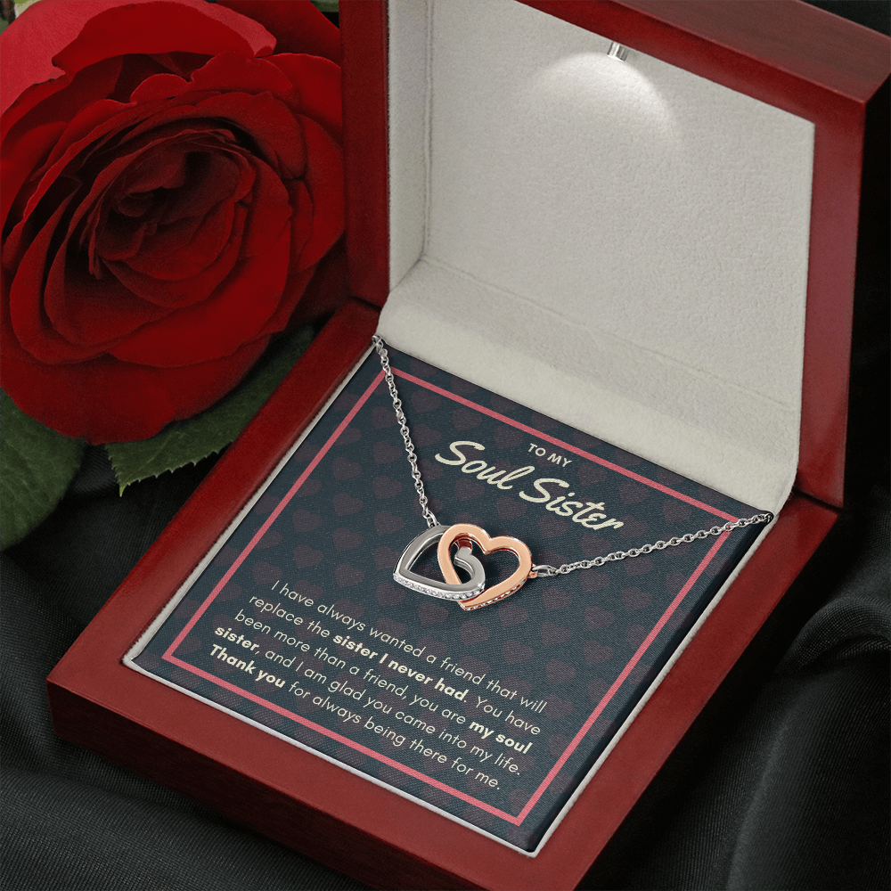 To My Soul Sister, The Sister I Never Had - Interlocking Hearts Necklace