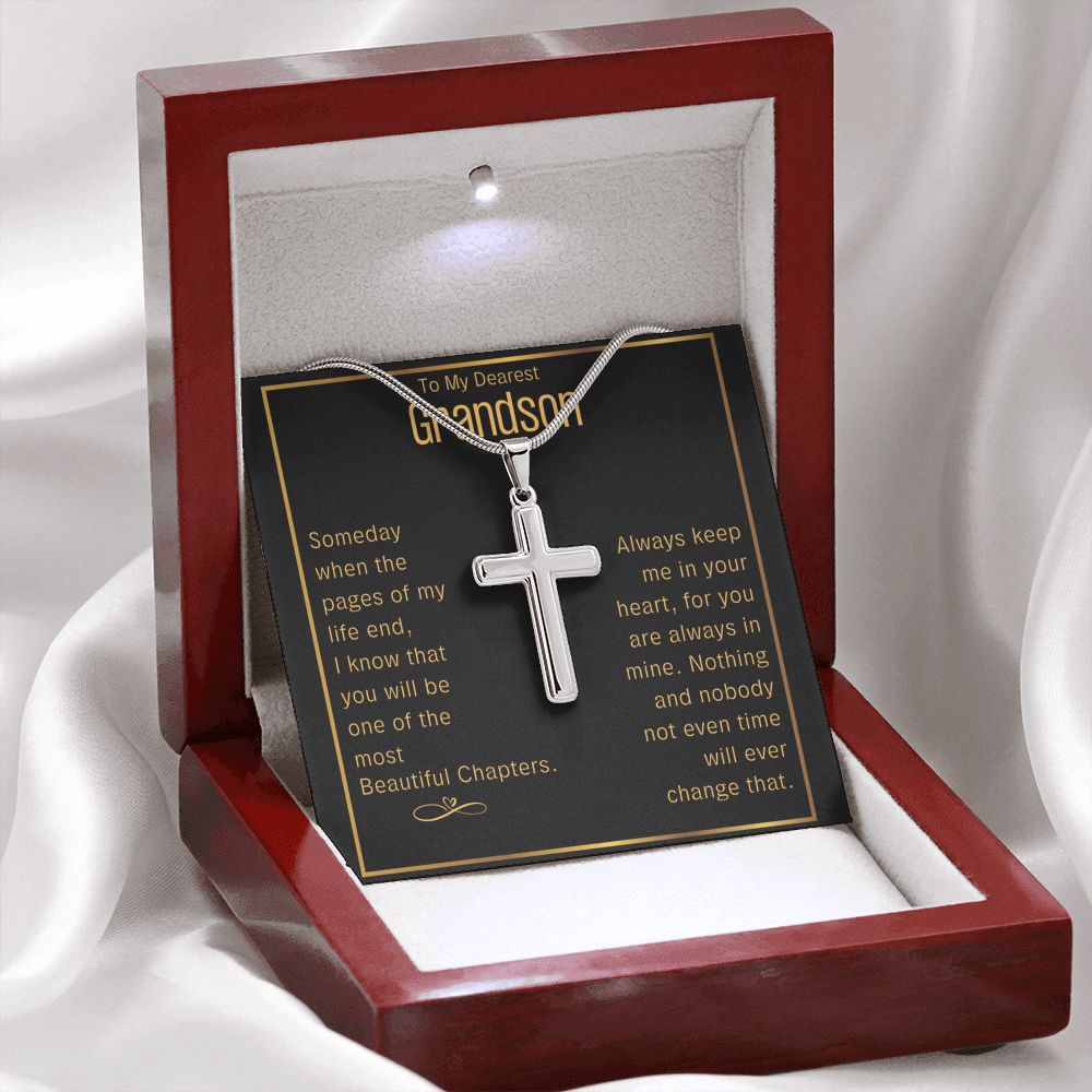 To My Grandson, Most Beautiful Chapters - Cross Necklace