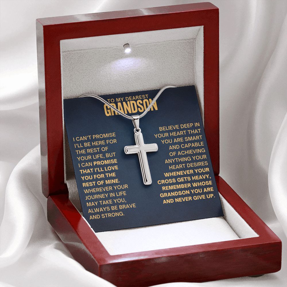 To My Grandson, Never Give Up - Cross Necklace