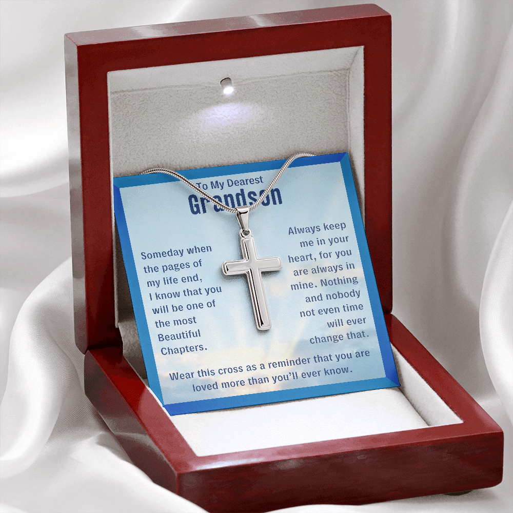 To My Grandson, You Are Loved - Cross Necklace