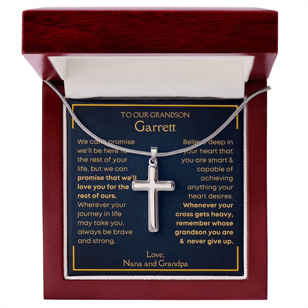 To Our Grandson, Never Give Up - Cross Necklace W/ Personalized Message Card