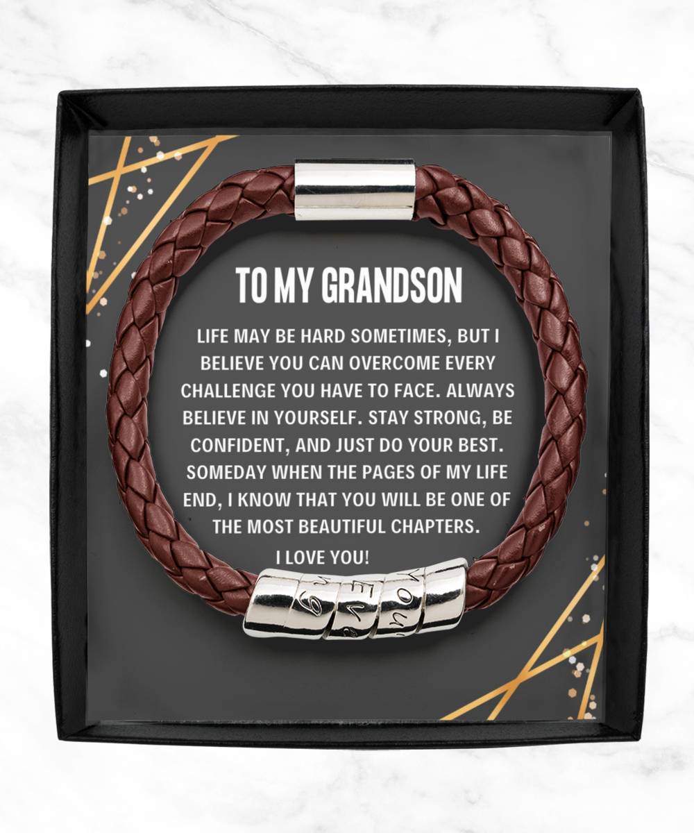 Grandson, Believe In Yourself - Vegan Leather Bracelet