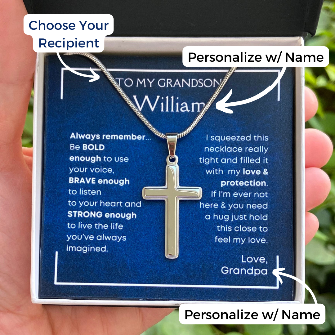 Be Bold Enough Artisan Cross Necklace with Personalized Message Card