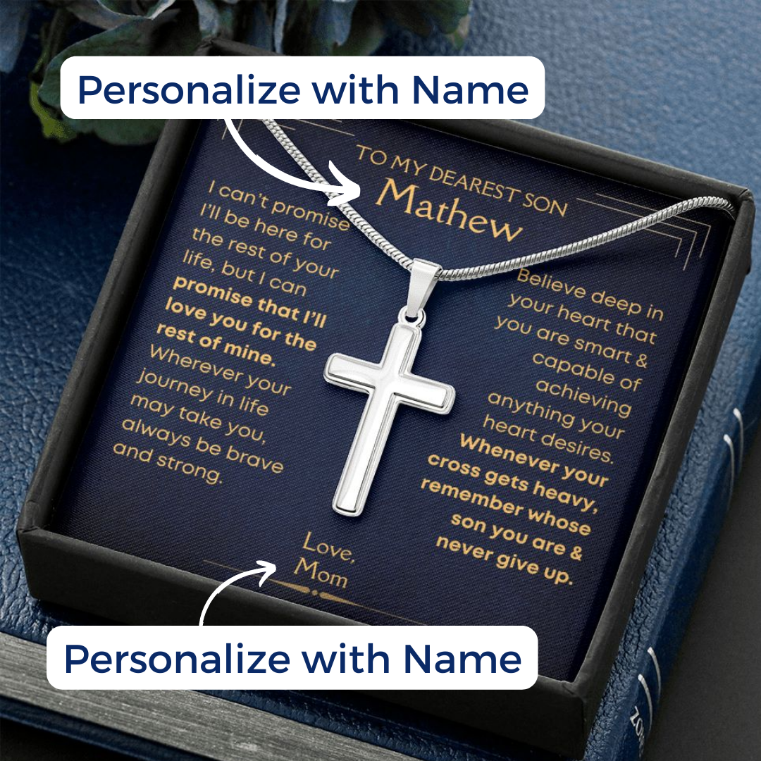 Son, Believe - Cross Necklace With Personalized Message Card